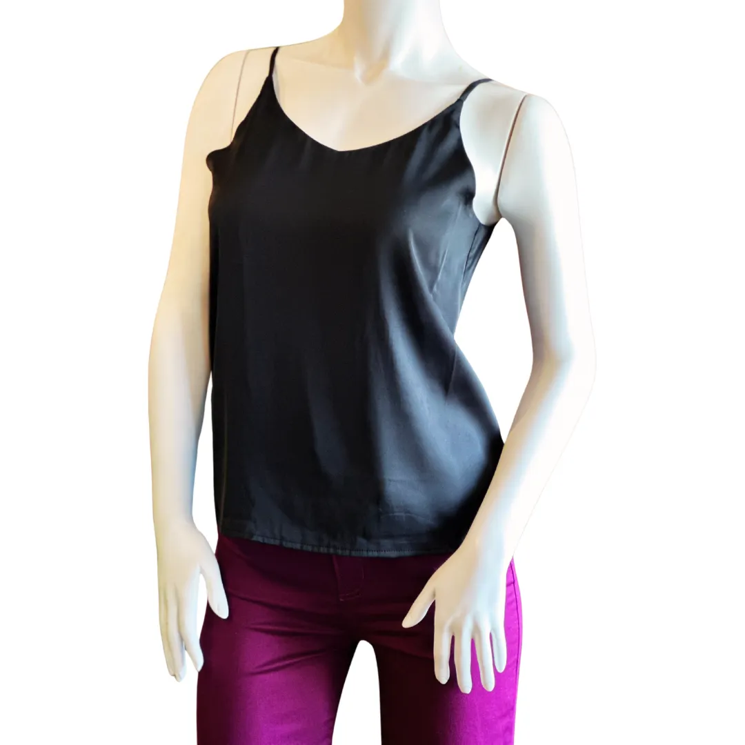 Black satin v-neck cami top