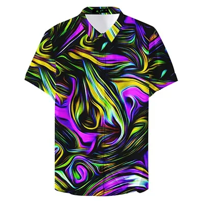 Button Up Digital Neon Camouflage Vintage Man Casual Shirts