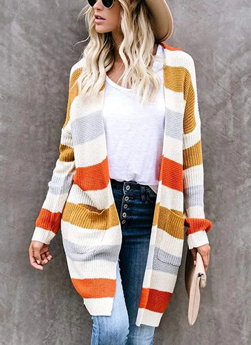Color matching Striped knitted cardigan