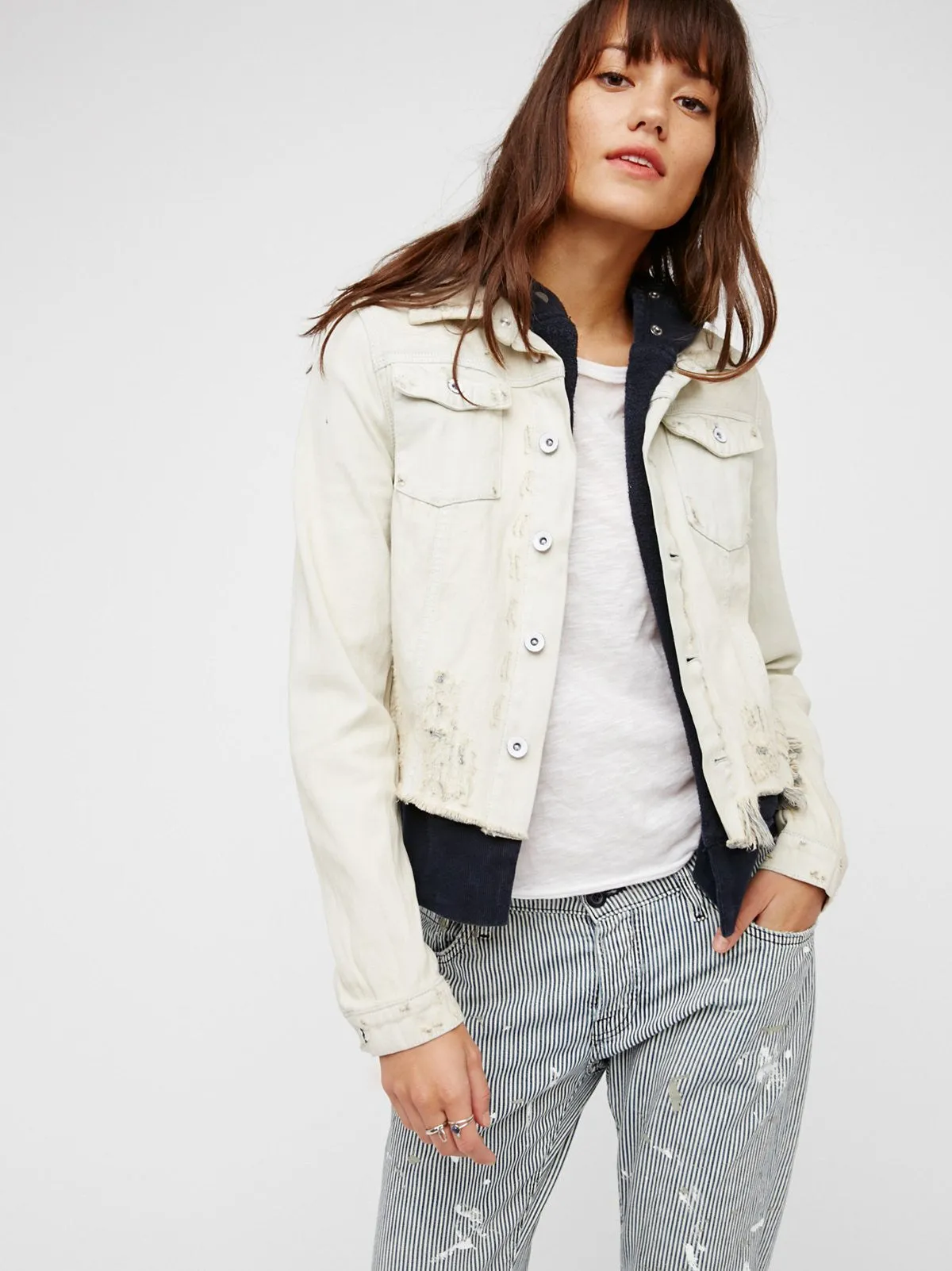 Free People Double Weave Denim Jacket | White Liberty Wash