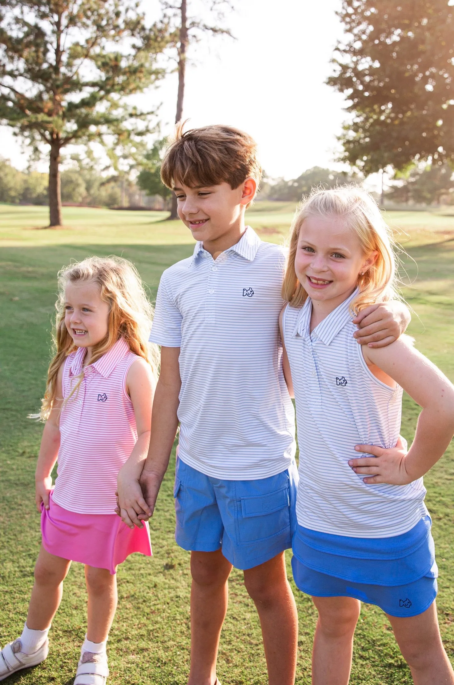 Girls Sleeveless Pro Performance Polo Shirt in Clear Sky Stripe