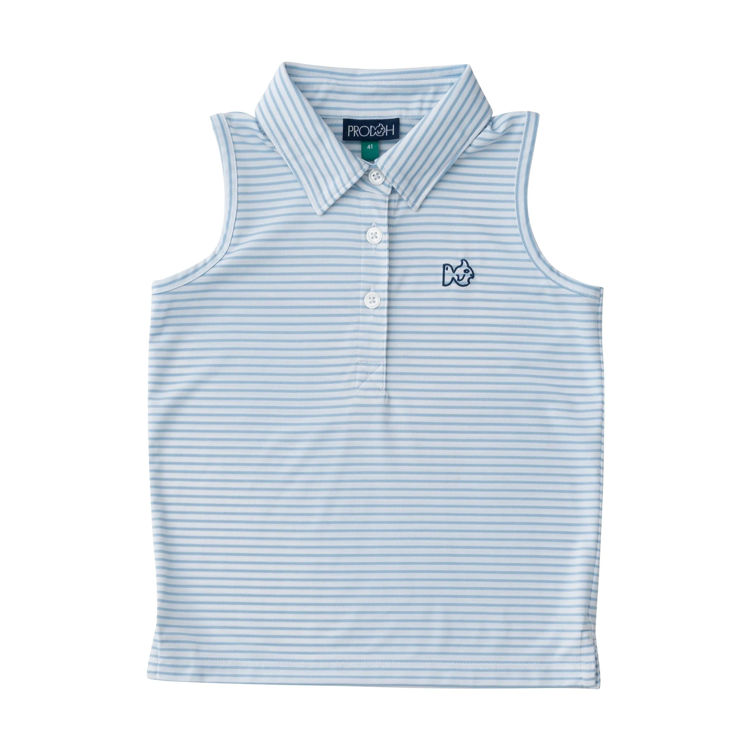 Girls Sleeveless Pro Performance Polo Shirt in Clear Sky Stripe