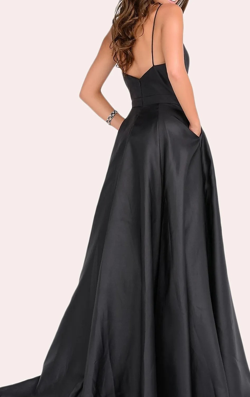MACLoth Deep V Neck Satin Long Prom Dress Elegant Green Wedding Party Formal Gown