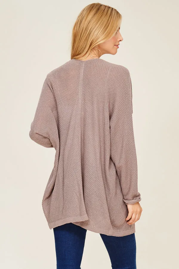 Mocha Waffle Knit Dolman Lightweight Everyday Cardigan