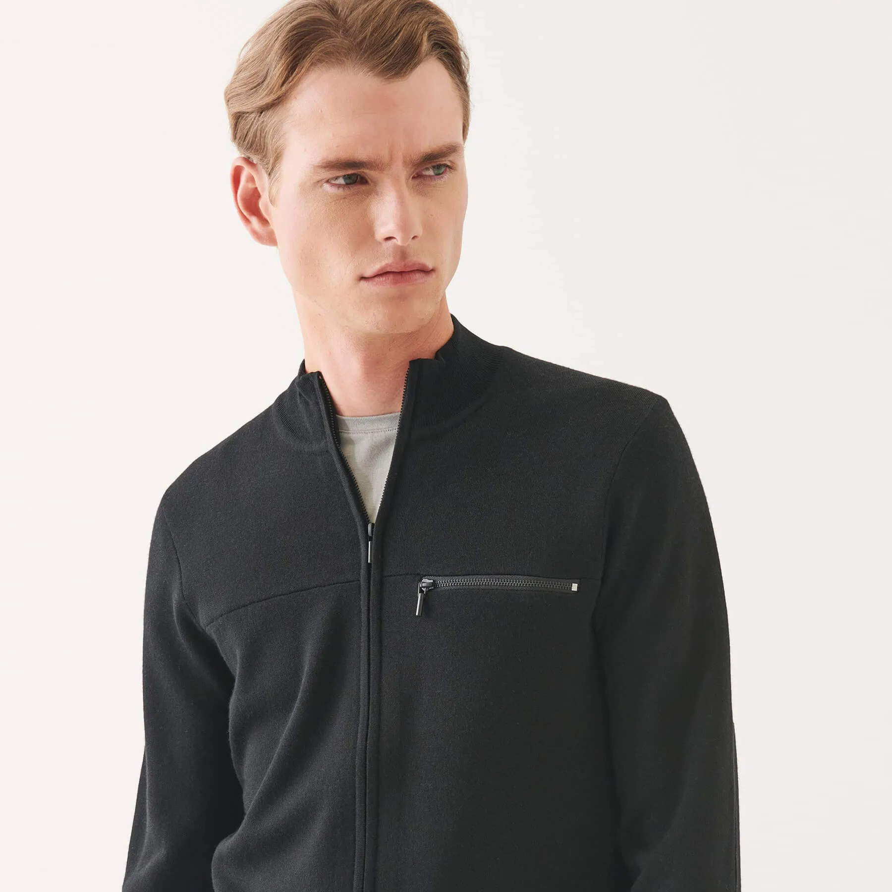 Patrick Assaraf Double Face Merino Zip Up Cardigan