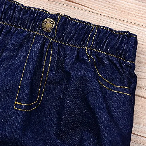 Precious Three Piece Denim Set with Checkered Top for Your Little Cowkid