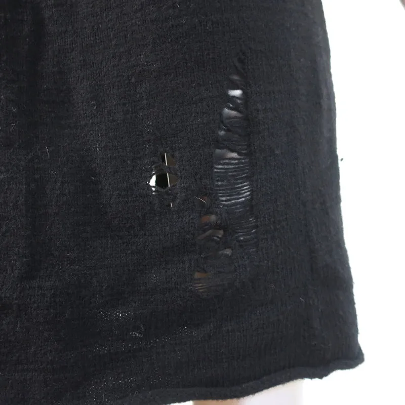 Raquel Allegra Shredded Knit Cardigan Black Wool-Blend Size 2 Long Sweater