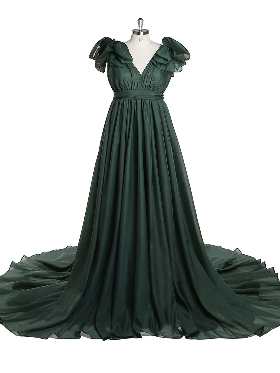 Silk Maternity Wedding Dresses Long Train Maternity Photo Shoot Dress for Baby Shower YW221102
