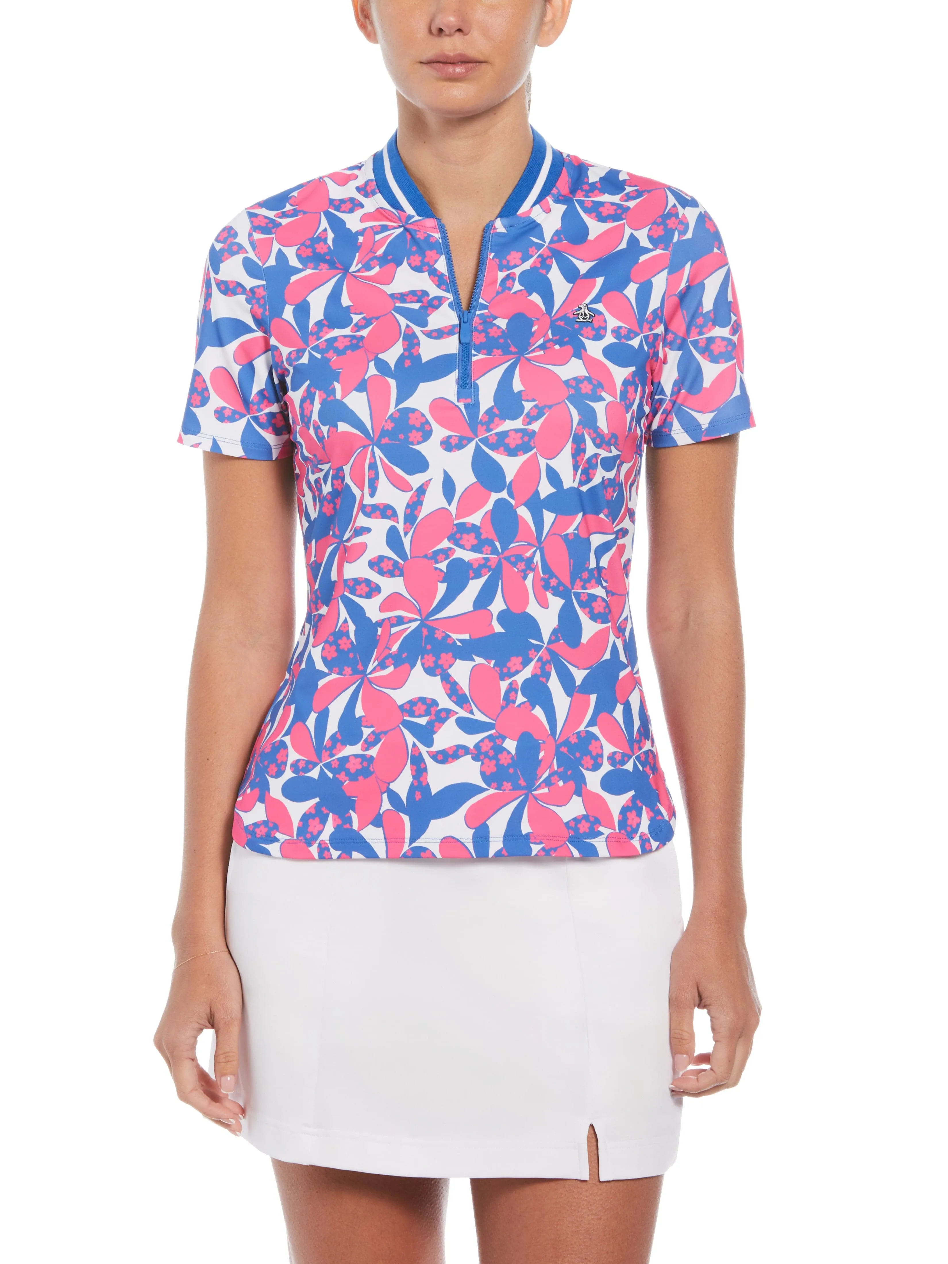 Women's Floral Print Mock Neck Golf Polo